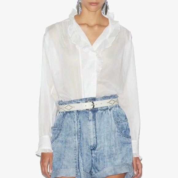 Isabel Marant Étoile Pamiala Sheer Cotton Voile Frilly Blouse White Sz 36/Small - Picture 1 of 15